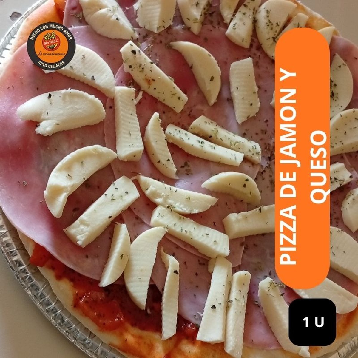 Pizza de jamón y queso tamaño plato